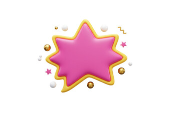 Isolated promotion tag with star shape, 3D illustration of pink and yellow badge for shop