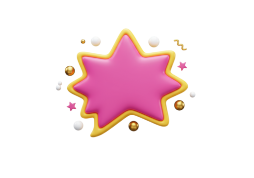 Isolated promotion tag with star shape, 3D illustration of pink and yellow badge for shop