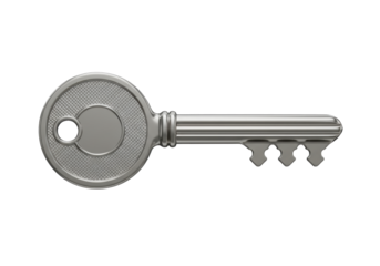 Isolated Silver Key, Security Key, Secure Access Key, Door Key or Padlock Key Isolated