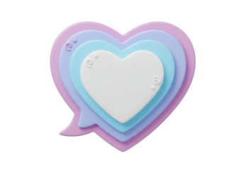 Isolated, pastel layered heart bubble, 3D rendering love message, for social media concept