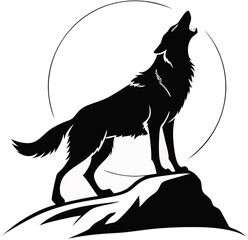 Vector silhouette of wolf howling on white background, great for adventure, hunting, and outdoor brand logos.