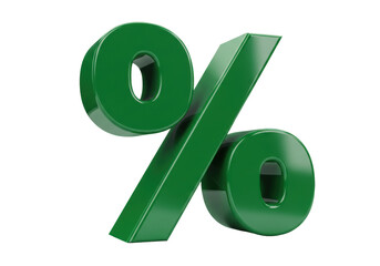 Isolated Green Percentage Sign Shiny for Finance and Discount Offers Marketing Deals