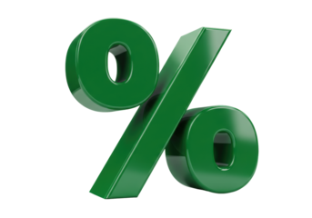 Isolated Green Percentage Sign Shiny for Finance and Discount Offers Marketing Deals