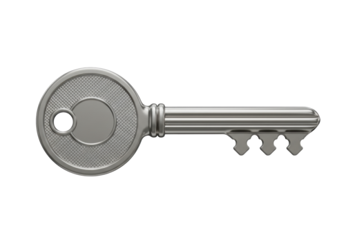 Isolated Silver Key, Security Key, Secure Access Key, Door Key or Padlock Key Isolated
