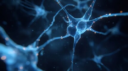 青いニューロン細胞のクローズアップ画像