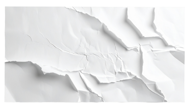 Crumpled white paper, textured with deep creases and cracks