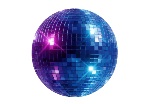Isolated disco ball with colorful mirror tiles reflecting light during a party or dance