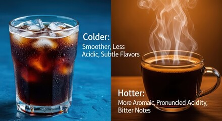 Contrasting Coffee and Iced Drink: Flavor Profiles and Temperature Differences.