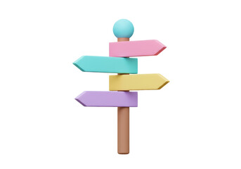 Isolated Directional Signpost pointing directions with pastel colors, cartoon illustration