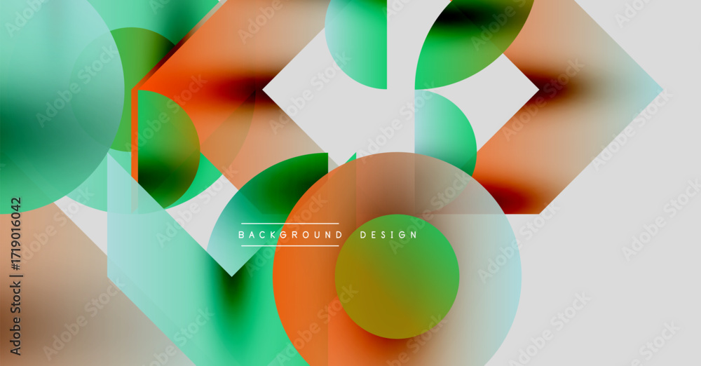 Poster abstract geometric shapes overlap, creating vibrant color gradients. modern design features smooth t