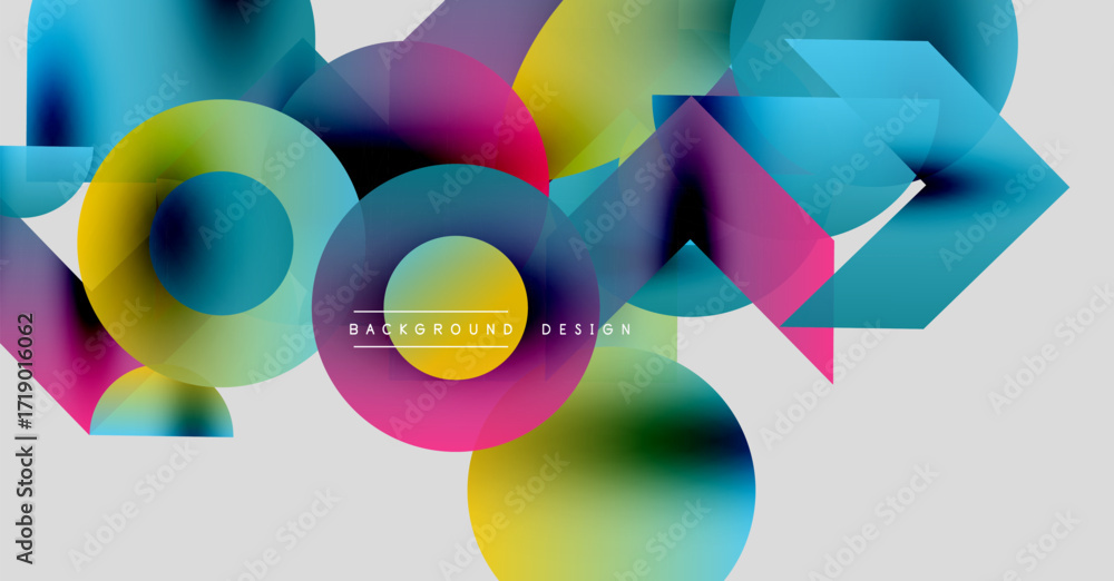 Aufkleber abstract colorful shapes overlap, creating dynamic visual effect. circles, triangles, gradients blen