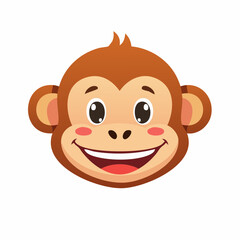 Cartoon monkey smiling cheerfully with big eyes and a wide grin on a white backdrop, conveying happiness and playful energy.