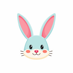 Fototapeta premium Cute blue bunny smiles sweetly with pink cheeks on white backdrop, radiating innocence and playful charm.