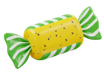 Isolated illustration of a fruit flavor candy with green stripes and black specks art