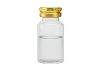 Isolated medicine vial with golden screw cap filled partially with solution ready to use