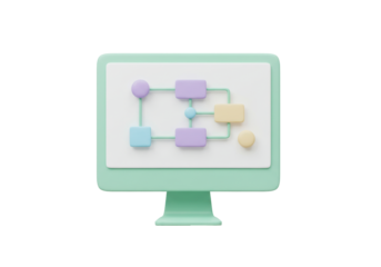 Isolated computer display depicting a flowchart of processes and connections, technology use