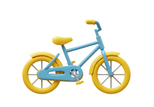 Isolated cartoon bicycle for kids in yellow and blue, children's transport vehicle