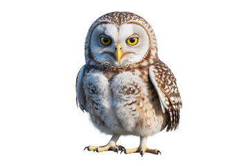 Fototapeta premium A grumpy-looking short-eared owl, digitally rendered, with intense yellow eyes and detailed plumage. background removed