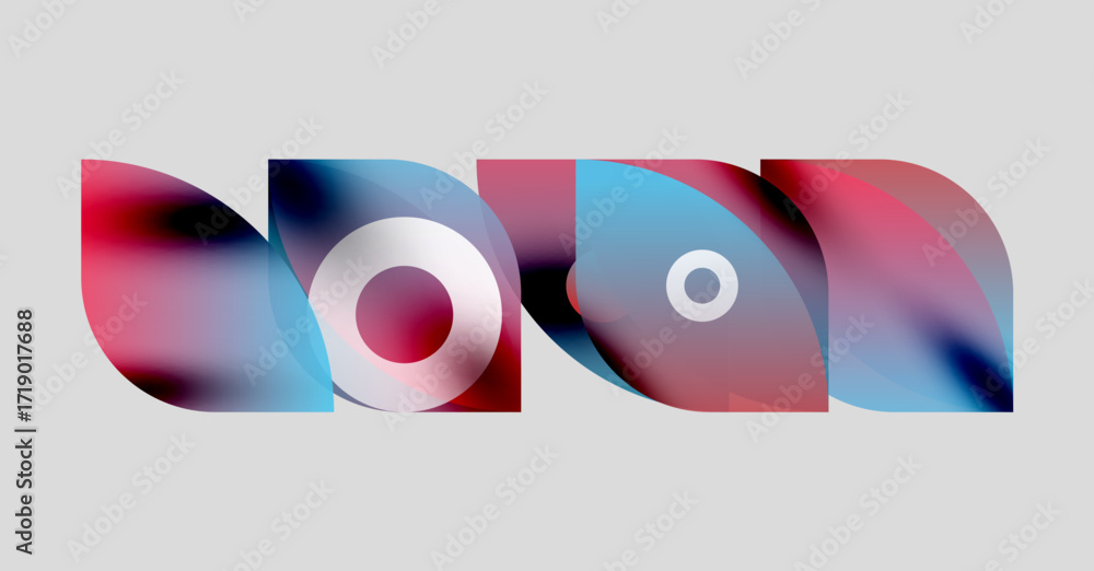 Aufkleber abstract design features overlapping colorful shapes. circles, curves create dynamic visual composit