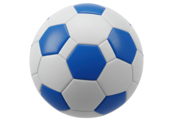 Isolated soccer ball with blue and gray panels, a classic spherical game object, sport