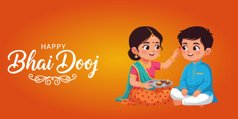 Happy Bhai Dooj Festival Sister Brother Celebration Indian Ritual Tikam Ceremony Love Bonding Traditional Art Joyful Family Relationship Culture