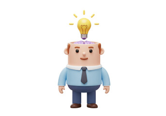 Isolated character with lightbulb above head signifying creative ideas and innovative solution