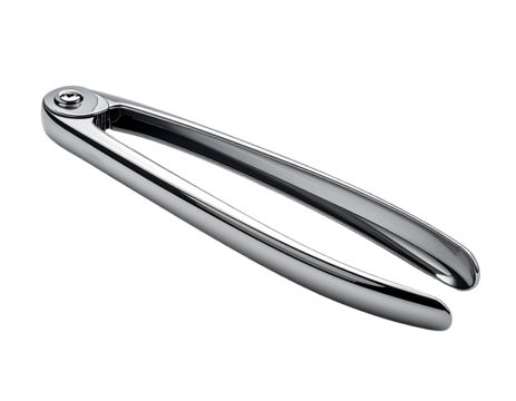 Sleek, polished chrome nutcracker with gently curved, elongated arms and a smooth, rounded design