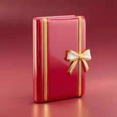 光沢のある赤いギフトボックスと金の飾り赤い背景