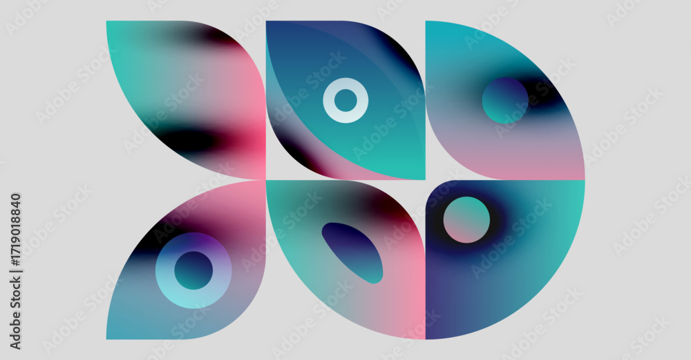 Aufkleber abstract shapes blend vibrant colors. fluid forms create dynamic composition, suggesting movement, e