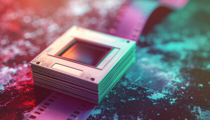 Stack of Vintage Film Slides on a Surface.