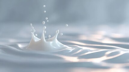 ミルクの波紋が穏やかな水面を乱す美しい白い飛沫