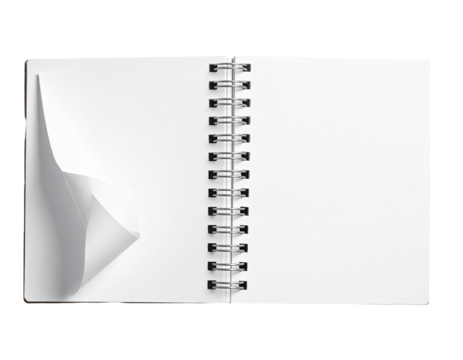 Open spiral-bound notebook with a corner page turned up - Powered by Adobe