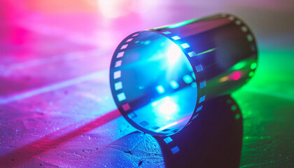 Colorful Filmstrip Reel in Vibrant Lighting.