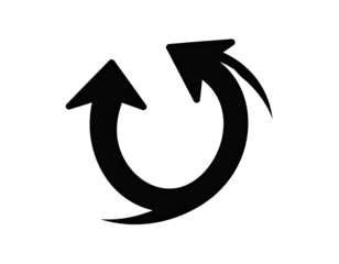 Dark graphic; two stylized, looping arrows