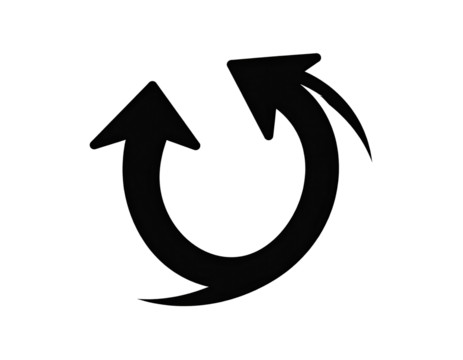 Dark graphic; two stylized, looping arrows
