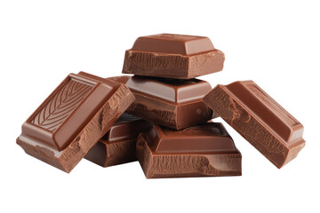 A tempting pile of milk chocolate pieces, broken and ready to be enjoyed. background removed