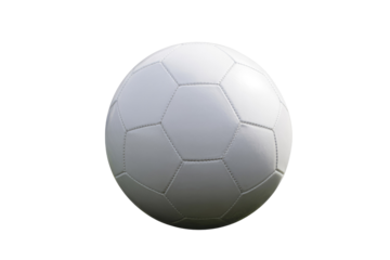 A white soccer ball, isolated on a transparent background, shows classic design and texture. background removed