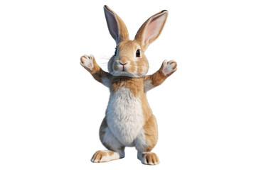 Fototapeta premium Adorable 3D render of a cute brown bunny rabbit with paws up, welcoming. background removed