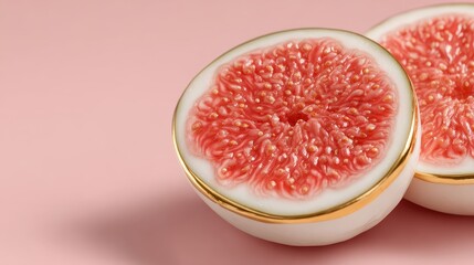 Art deco geometric illustration of sliced figs showcasing intricate details and vibrant colors on a soft pastel background. National Fig Week