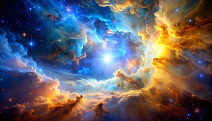 Obraz premium Celestial clouds, vibrant hues, bright star