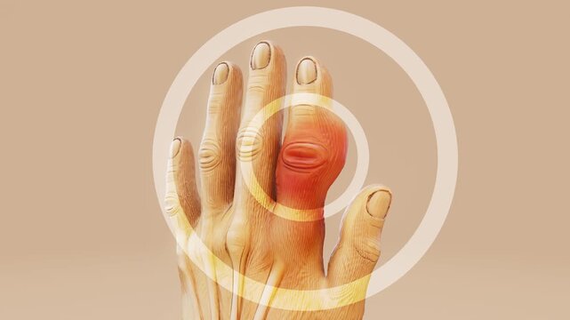 Conceptual 3D Animation of Gout in Finger Joint and Inflammation