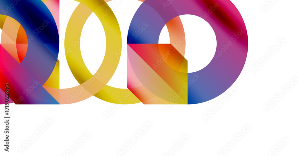 Poster colorful overlapping circles create abstract design. gradient hues blend, forming dynamic compositio