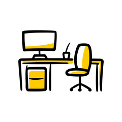 Abstract yellow shapes on representing office desk and chair