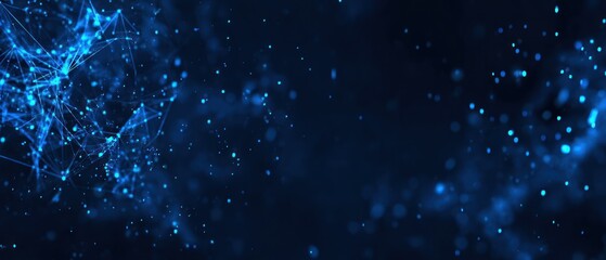 Abstract digital display of a network with interconnected glowing blue points on a dark blue background, creating a sense of futuristic technology