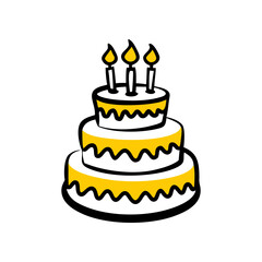 Simple yellow layered cake icon with droplets 