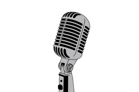 Vintage microphone illustration on a transparent background, perfect for podcasting or music themes. background removed