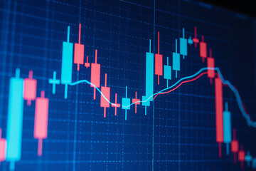 Stock Market Candlestick Chart with Red and Blue Trend Indicators