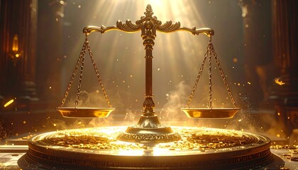 Golden scales of justice in a radiant setting