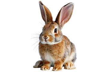 Fototapeta premium Adorable brown rabbit with long ears, sitting and looking at the camera. background removed