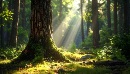 Sunlight Piercing the Verdant Forest Canopy